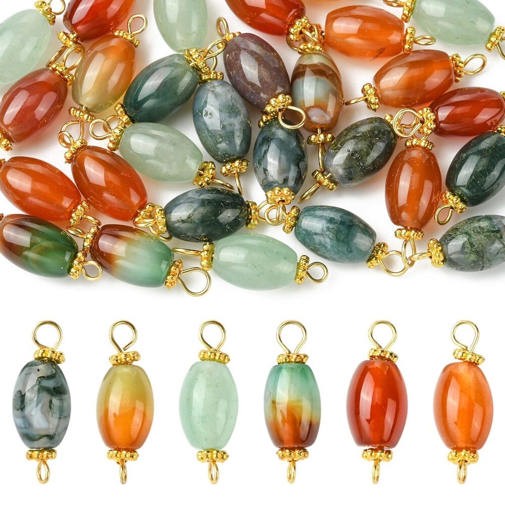1909 30 pcs Random Natural Gemstone Connector Charms Exquisite Oval Shape